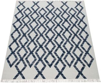 Paco Home Wollteppich »Kenitra 502« rechteckig 12 mm Höhe Flachgewebe, reine Wolle, handgewebt, Rauten Design, mit Fransen