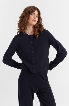 Chinti and Parker Wool Cashmere Blend Crew Neck Cropped Cardigan in Navy at Nordstrom, Size X-Large