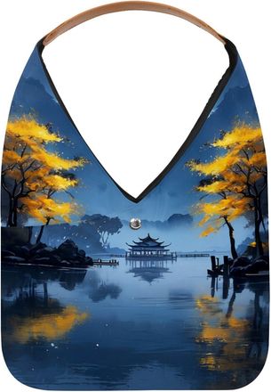 Generic Night Lake View Reusable Lightweight Grocery Bags - Foldable Into Compact Pouch, Washable & Sturdy, Multipurpose for Shopping and Travel