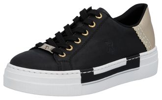 Rieker Plateausneaker RIEKER, Damen, Gr. 35, schwarz (schwarz, goldfarben), Lederimitat, Schuhe Plateausneaker, mit Metallic-Fersenkappe, Freizeitschuh, Halb