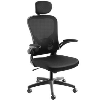 TecTake Silla de oficina ergon&oacute;mica con reposacabezas ajustable, negro