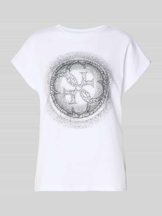 Guess T-Shirt mit Ziersteinbesatz und Rundhalsausschnitt in Weiss, Größe XS
