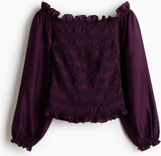 H&M Smocked Off-the Shoulder Blouse in Plum Purple at Nordstrom, Size Xx-Large