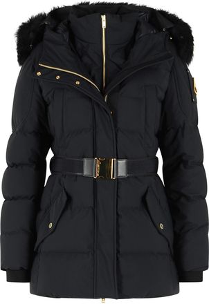 Moose Knuckles Padded Black Nylon Blend Parka with Removable Fur Insert