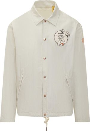 Moncler White Embroidered Shirt Collar Jacket