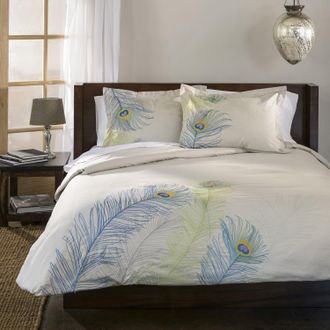 Superior Modern Feather Embroidered Cotton Duvet Cover and Pillow Sham Set