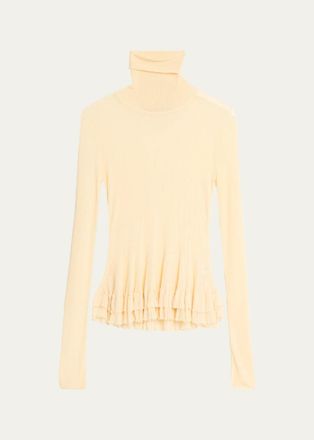 Ashlyn Meritt Turtleneck Sheer Rib Tiered Ruffle Sweater