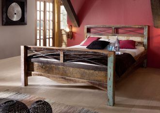 Massivmoebel24 Nature Of Spirit 48 Letto Matrimoniale In Legno Riciclato - Laccato / Multicolore 200x200