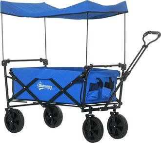 OUTSUNNY Carro De Jard&iacute;n Con Toldo Desmontable Carro Plegable Con Longitud Y &Aacute;ngulo Del Mango Ajustables Y Bolsa De Transporte Carga 100 Kg