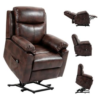 HOMCOM Power Lift Chair Electric Riser Recliner with Remote Control - Brown - Charcoal grey | TJ Hughes