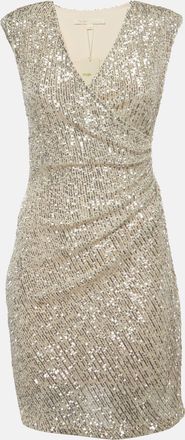 Maje Silver Sequined Embellished Wrap Mini Dress