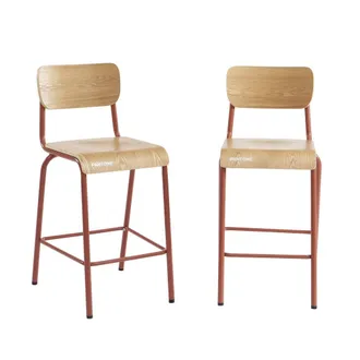 Pantone Lote de 2 sillas de bar terracota y chapado de fresno