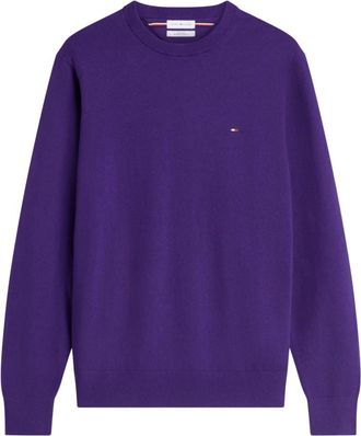 Tommy Hilfiger Pima Katoen Cashmere Ronde Hals - Heren - Ronde hals truien - Paars - M - Katoen - Truien & Vesten
