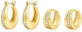 Luv AJ Set of 2 Pavé Cubic Zirconia Wave Huggie Hoop Earrings in Gold at Nordstrom