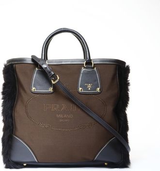 Prada Brown Canvas Jacquard Tote Bag (Pre-Owned)