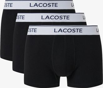 Lacoste Mens Lacoste 3-Pack Contrast Stripe Stretch Cotton Mens Trunks - Black 031 - Size: 35/34/32/9.5/13/12.5/12/11.5/11/9/16/15.5/15/14.5/14/13.5/10.5/10
