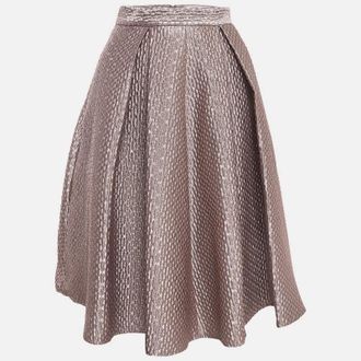 Self Portrait Pink Textured Lame Pleated Midi Skirt