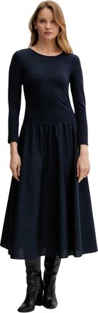GANT Midi Jersey Woven Combo LS Jurk - Dames - Casual kleedjes - Blauw - XS - Katoen - Kleedjes