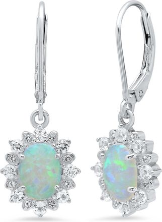 MAX + STONE Sterling Silver Halo Sunburst Oval Gemstone Leverback Earrings with White Topaz Accent