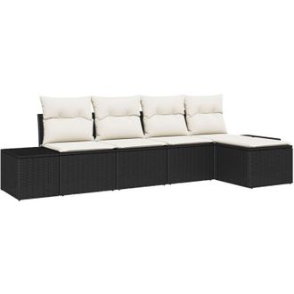 vidaXL Conjunto De Sof&aacute; De Jard&iacute;n Con Coj&iacute;n 5 Pcs Negro, Crema Vidaxl