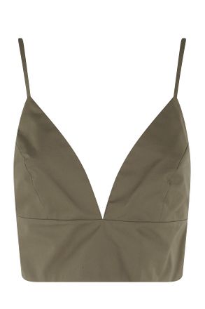 Federica Tosi Military Green Crop V-Neck Zippered Cotton Tank Top
