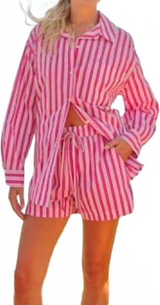 Sundry Stripe Track Short In Deep Fuchsia
