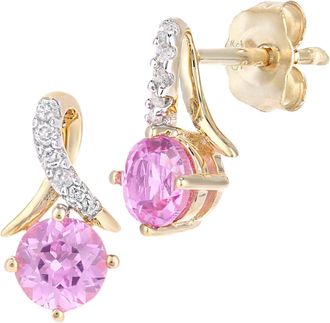 Jewelco London 9ct Gold 5pts Diamond 0.8ct Created Sapphire Kiss Stud Earrings - PE0AXL5560YCPSA