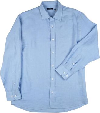 Benson Mens Long Sleeve Linen Shirt In Sky Blue