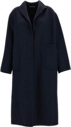 Dusan Blue Wool-Cashmere Buttonless Open Lapels Coat