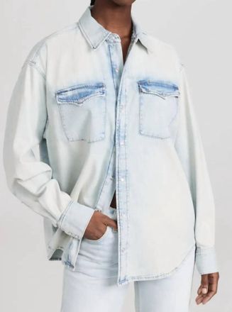 Re/Done Oversized Denim Shirt Top In Blue
