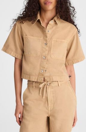 Madewell Boxy Crop Button-Up Shirt in Airy Denim in Fawn at Nordstrom, Size Xx-Small