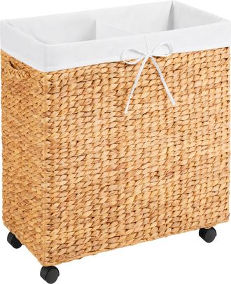 Best Choice Products Large Double Laundry Hamper W/ Rolling Wheels, Woven Laundry Basket W/ Liner, 32 Gallon