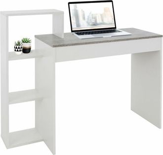 ML Design ML-Design Escritorio con Estantes Mesa de Trabajo para Oficina, Mesita de Ordenador PC Blanco con Tablero de Aspecto Cemento, 3 Baldas, 110x72x40 cm