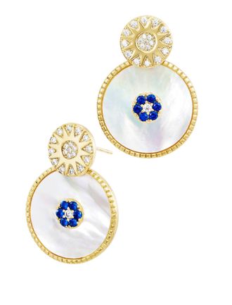 Savvy Cie Jewels GOLD PLATED OVER BRASS REVERSIBLE MOTHER OF PEARLS JACKET EARRINGS