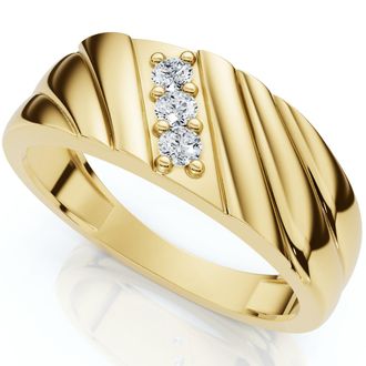 Pompeii3 Mens Diamond Three Stone Polished Wedding Ring Gold Lab Grown