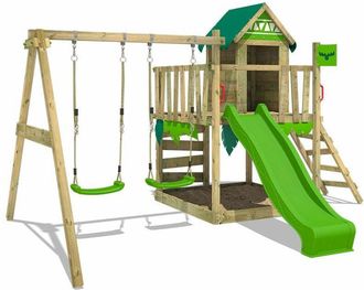 Fatmoose Parque Infantil De Madera Jazzyjungle Con Columpio Y Tobog&aacute;n Casa De Juegos De Jard&iacute;n Con Arenero Y Escalera Para Ni&ntilde;os - Verde Manzana - Fatmoose