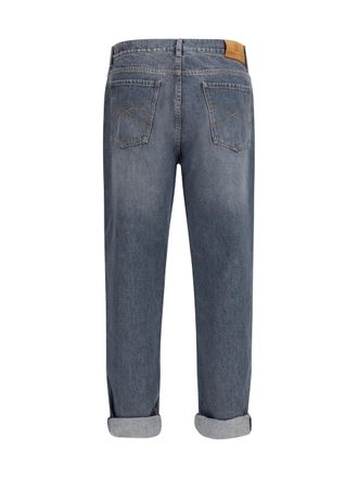 Brunello Cucinelli Mens Straight-Leg Turn-Up Jeans Medium Grey Cotton