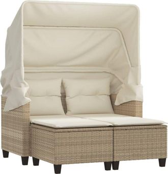 vidaXL Sof&aacute; De Jard&iacute;n 2 Plazas Con Capota Y Taburetes Rat&aacute;n Pe Beige Vidaxl
