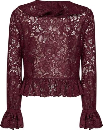 Self Portrait Womens Top Ruffled Lace Burgundy Polyester Cardigans Sweater