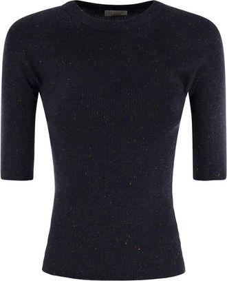 Brunello Cucinelli Sprankelende Geribde Kasjmier Trui
