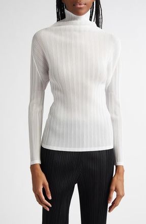Pleats Please Issey Miyake Pleated Long Sleeve Turtleneck in White at Nordstrom, Size 3