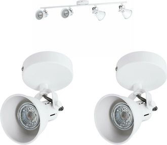 Loops Quad Ceiling Spot Light & 2x Matching Wall Lights Matt White Adjustable Shade