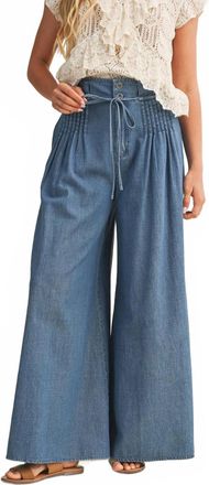 Mustard Seed Pintuck Wide Leg Denim Pants In Blue