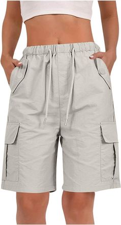 Generic RLEHJN Cargo Shorts Women UK Clearance, Ladies Bermuda Shorts Baggy Short Cargo Pants with Multiple Pockets Summer Drawstring Elasticated Waist Half P
