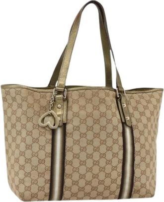 Gucci Pre-owned Tote Bags, female, Beige, Size: ONE SIZE Pre-owned Canvas Tote Bag