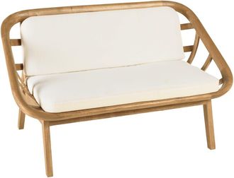 Macabane Sof&aacute; de 2 plazas con cojines blancos de mindi y rat&aacute;n natural