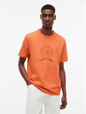 Tommy Hilfiger Mens Laurel Leaf Logo Garment-Dyed T-Shirt - Orange - XXXL