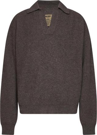 Uma Wang Geribde V-hals Polokraag Trui - Heren - Cashmere truien - Bruin - S - Kasjmier - Truien & Vesten
