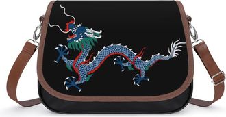 Generic Chinese Dragon Crossbody Bag Womens Handbag PU Message Bags Shoulder Purse with Adjustable Strap