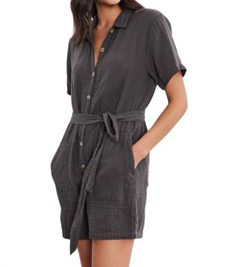 Velvet Dane Cotton Gauze Romper In Smoke